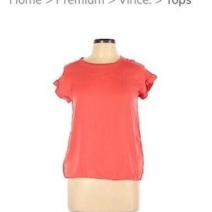 Vince Womans XL Red Ish/Coral Top Blouse Short Sleeve